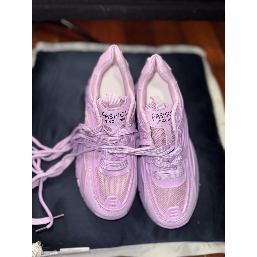 Purple Chunky Platform Sneakers W Thick -Slip Sole, Height Increase & Cushioned - Picture 4 of 13